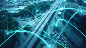Imagem do trânsito conectado a diversos pontos, simbolizando a carreira na tecnologia.