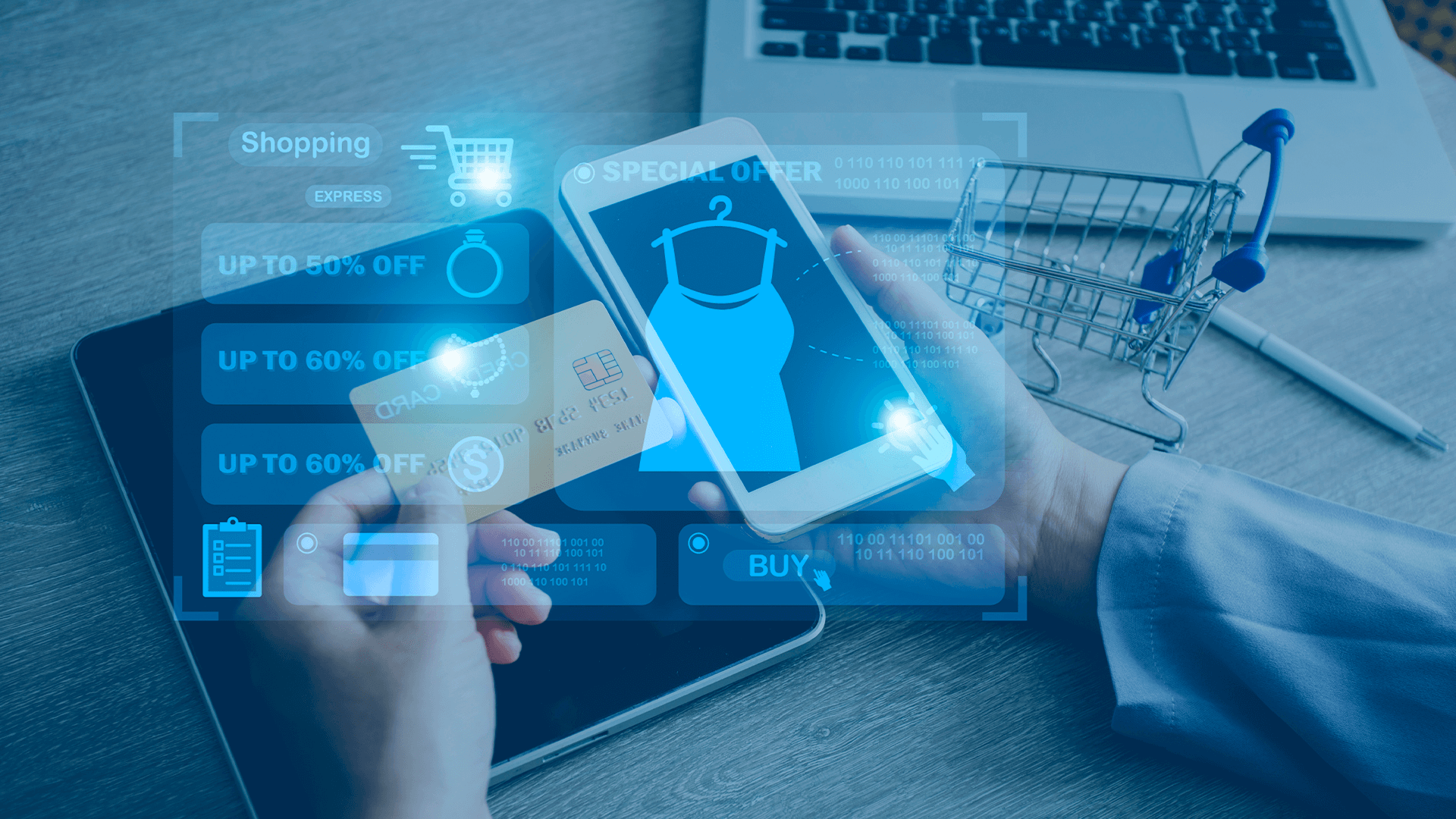 Imagem de um celular escaneando um cartão de crédito, simbolizando a importância da IA no E-commerce.