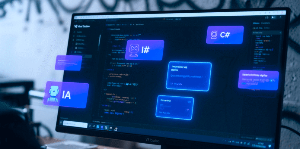Imagem que mostra a tela de um computador, representando a IA no desenvolvimento back-end.